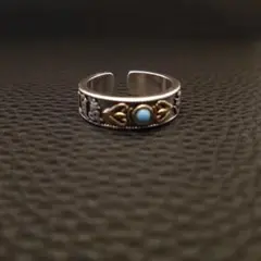 シルバー彫刻オープンリング ターコイズ石付き　メキシカン　メンズ　レデ
