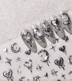 ✿新品未使用 ネイルシール 【3枚セット】溶ける 月 星 ハート シルバー