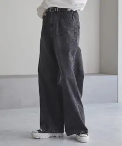 cussil/クシル TRストレッチルーズシルエットハイウエストストレートパンツ
