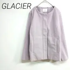 GLACIER 薄紫 ノーカラージャケット　M エレガント　前面チャック　ボタン
