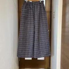 ハンドメイド　着物リメイク　ワイドパンツ2L〜4L グレー地　股下62cm