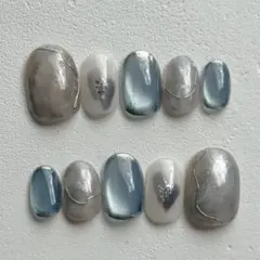 No.58 サイズオーダー　ネイルチップ　ブルーネイル　ニュアンスネイル