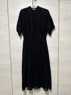 ブラックレースワンピース ロング丈 半袖