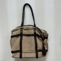 ベージュファー レザーハンドバッグ タッセル付き