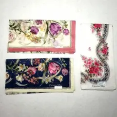 Christian Dior 花柄ハンカチ 3枚セット