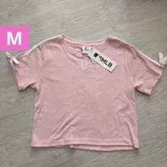 新品タグ付き　MLB NYロゴ刺繍 ピンク リボン付き半袖Tシャツ　Mのサムネイル