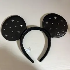 ミッキーマウス カチューシャ 黒 レザー スタッズ付き