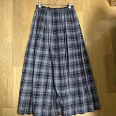 チェック柄 プリーツロングスカート グレー系 F