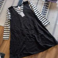 ★新品★ ワンピース 130cm 重ね着風 ボーダ一柄