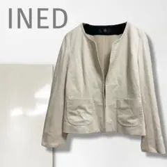 k【イネド】ノーカラージャケット/日本製 上質 オフィスカジュアル きれいめ