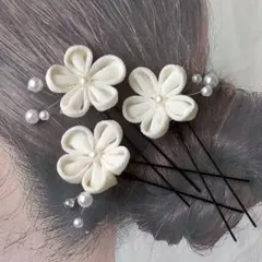 つまみ細工髪飾り 545　生成り　卒業式　袴用　髪飾り　和装用　大人用　着物ヘア