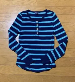 美品GAPボーダーサーマルヘンリーネックロンTグリーン✖️ネイビー y2kswag
