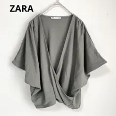 ザラ【M】カシュクール カットソー ブラウス カーキ トップス 半袖 春夏