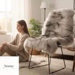 ブラック×ホワイト【フェイクファーラグ】60×90　洗える　北欧風 ラグマット