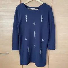 grove グローブ ビジュー チュニック ワンピース L ネイビー