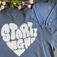 ダークブルー 長袖 Tシャツ ハートロゴ Mサイズ バックプリント 古着