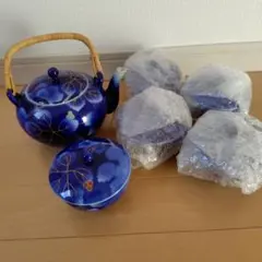 深川製磁　青色急須と蓋付き茶碗5個セット 　新品未使用♡