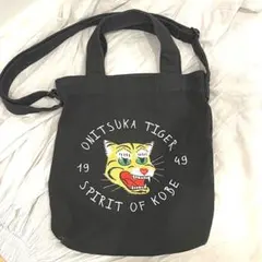 オニツカタイガー トートバッグ 虎刺繍 キャンバスバッグ 黒 タイガー A4