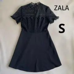 ZARA WOMAN ブラック　レースフリル ワンピース　S