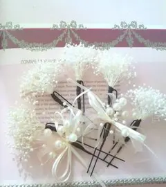 かすみ草とパールリボンホワイトの髪飾り7点セット卒業式髪飾り♡