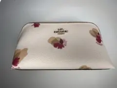 美品 COACH コーチ 花柄 ポーチ ラウンドジップ レザー