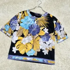 極美品✨レオナール スポーツ シャツ トリム ゴルフウェア 花柄 紺 40