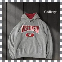 1763/ウィスコンシン大学 カレッジ刺繍ロゴ パーカープルオーバー M