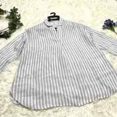ユニクロシャツ　長袖Mサイズ　美品　ストライプ　ホワイト