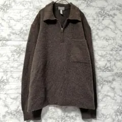 エイチアンドエム セーター ハーフジップ 無地 ビッグサイズ 茶色