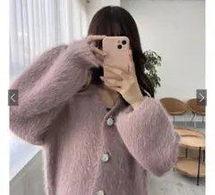 GRL ビジューボタンフェザーニットカーディガン Kz278