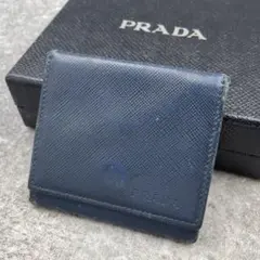 PRADA プラダ 折り財布 サフィアーノ 青 ブルー レザー エンボスロゴ