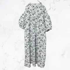 13998 N+ ボタニカル柄 ロングワンピース ボリューム袖 花柄 L 総柄