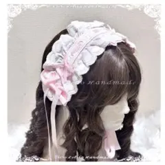 メイドゴスロリコスプレピンクレースリボンヘッドドレスアクセサリーPink