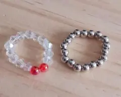 クリスタルビーズとシルバーのリングセット