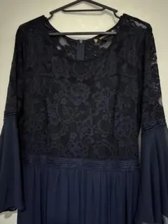 MIUSOL ドレス ワンピース ロング レース 7分袖 紺 L