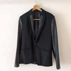ZARA テーラードジャケット ブラック ウール 合成皮革