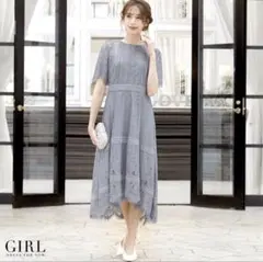 ⭐︎上品綺麗⭐︎総レースパーティードレス ブルー半袖ワンピ結婚式二次会