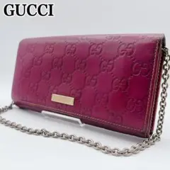 グッチ GUCCI シマ レザー GG柄 チェーンウォレット 長財布