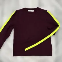 ZARA バーガンディ/ネオンイエロー 長袖ニット S