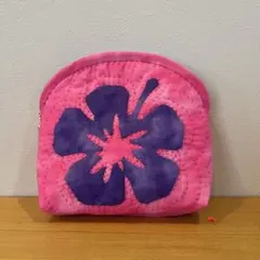 ハワイアンキルト　パッチワーク　円型　ポーチ