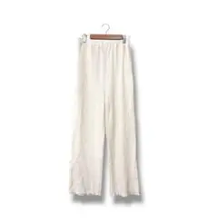 ダブルクローゼット リブニットパンツ　白　フリー　メロウ　スリット　脚長効果