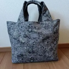 細コーデュロイ　グレー花柄　バッグ