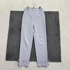 フィットモア【S】青系 裾スカラップリボンテーパードパンツ カジュアル 春夏秋