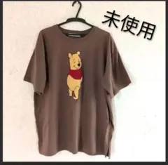 未使用　訳あり　くまのプーさんサガラ刺繍Tシャツ　茶色　綿100%　Lのサムネイル
