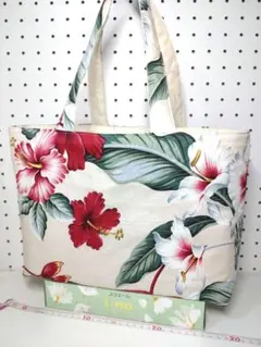 トートバッグ エコ サブ リバーシブル ハワイ ハイビスカス 綿 ハンドメイド