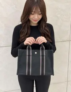 HERMES◇フールトゥPM//トートバッグ/ハンドバッグ/キャンバス/BLK 