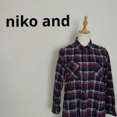 niko and... ニコアンド ネルシャツワンピース チェック柄ロング丈 綿