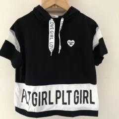 フード付きトップス XS 黒/白　150cm