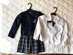 ガールズ チェック柄 スカート フォーマル 3点セット ネイビー / 120