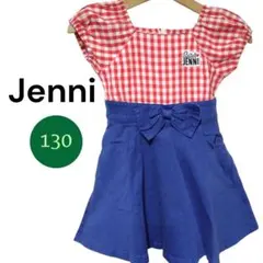 Jenni 半袖ワンピース 130 ギンガムチェック　青スカート　海外風